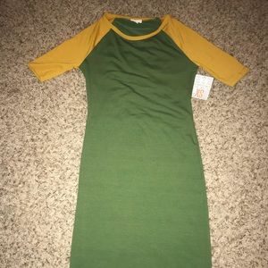 LuLaRoe NWT Green and Gold Julia dress XS